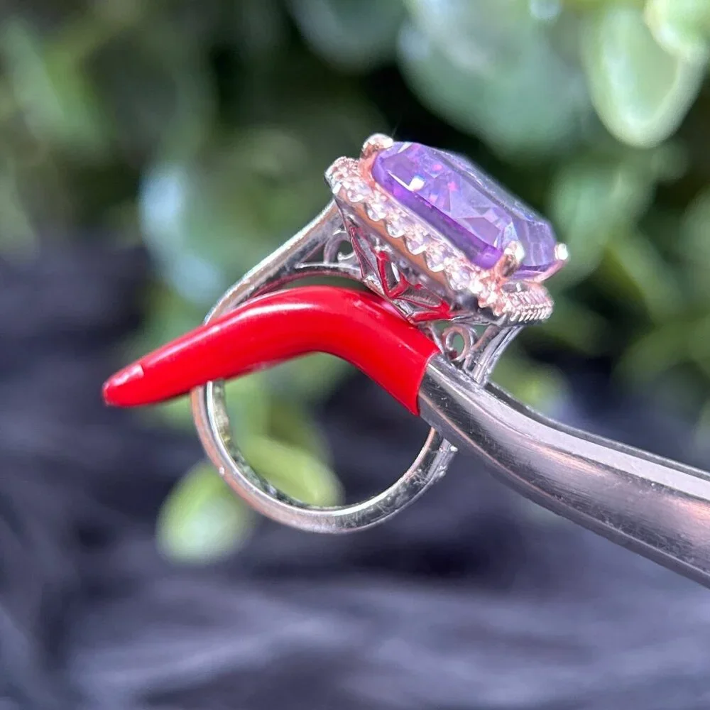 Amethyst Colored with Pink Cz Silver 925‎ Ring